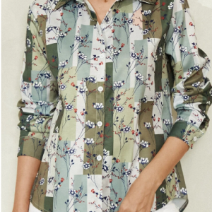 Women Plaid Calico Print Button Lapel Long Sleeve Casual Shirt discountshub