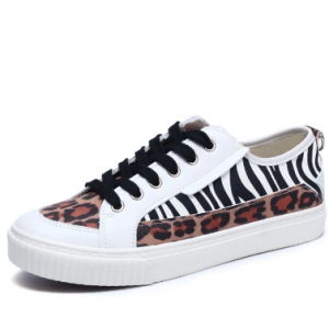 Women Stylish Casual Zebra Leopard Patchwork Round Toe Walking Shoes discountshub