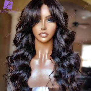 200 Density Wig Human Hair Wigs With Bangs Brazilian Remy Human Hair Machine Made O Scalp Top Wig Wavy For Black Women Luffywig discountshub