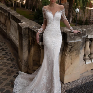 2021 New Arrival Illusion O Neck Full Sleeves Detachable Skirt Mermaid Wedding Dresses Appliqued Crystal Lace Bridal Gowns discountshub