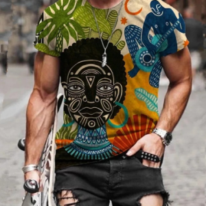 2021 Summer New Mens Oversized Vintage Short Sleeve T Shirts Fashion Harajuku Ethnic Printed O Collared Tshirts Camiseta Mujer discountshub