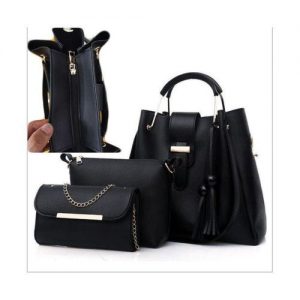 3in1 Office Leather Ladies Handbag-Black discountshub