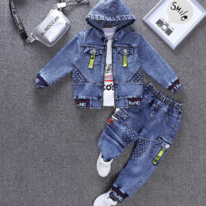 Autumn & Winter Boys Cowboy Suit New 2021 Korean Version Fashion Plus Velvet Thickening Two-Piece Handsome Children's Outerwear discountshub