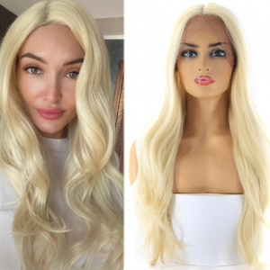 Blonde Color Synthetic Lace Front Wigs For Black Women Heat Resistant Fiber X-TRESS Long Natural Body Wave Middle Part Hair Wig discountshub