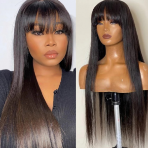 Bone Straight 100% Human Hair Wig With Bangs 28 30 Inch Fringe Bob Wig Human Hair Wigs Cheap Long Brazilian Wigs For Women discountshub