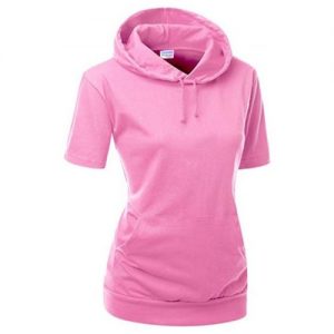 Danami Female Short Sleeve Hooded T-Shirt With Pocket- Light Pink discountshub