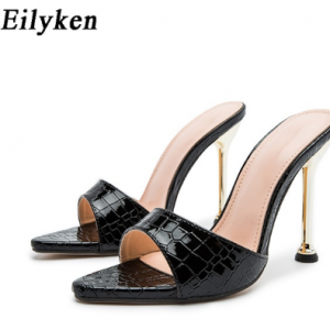 Eilyken Women slippers Snake Print Strappy Mule high heels Slippers Sandals flip flops Pointed toe Slides Party shoes Woman discountshub