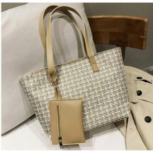 Fastshipping 2 In 1 Large Woven Handbag - Nude discountshub