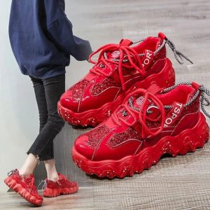 Girls Breathable And Comfortable Red Sneakers discountshub