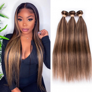 Highlight Bundles Brazilian Straight Human Hair Bundles Ombre Brown Straight Hair Bundles 3 Bundles Remy Human Hair Extensions discountshub