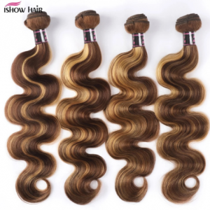 Ishow Brazilian Ombre Hair Bundles Body Wave Human Hair Bundles P4/27 Brown with Highlight Color Remy Hair Weave Bundle Sew In discountshub