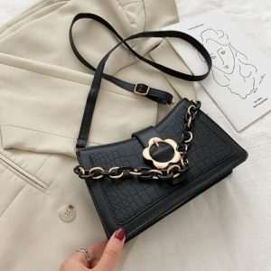 Ladies Chain Pu Handbags - Black discountshub