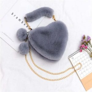 Lady Faux Fur Cute Heart-shaped Purse discountshub
