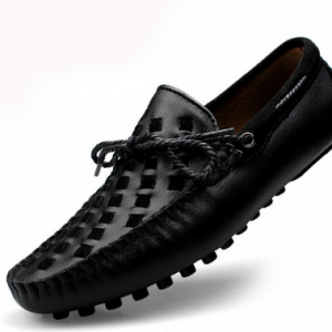Leather Men Shoes Casual Flats Men Shoes Breathable Loafers Genuine Leather Slip Moccasins Comfortable Checkered embossing 2019 discountshub
