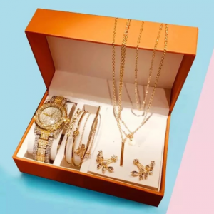 Luxury Watches Set Women Diamond Rhinestone Quartz Watch Creative Leaves Necklace Bracelets Earrings Watch Gifts sets For Women discountshub