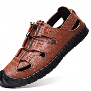 Men Closed Toe Hand Stitching Outdoor Water Hole Leather Sandals discountshub
