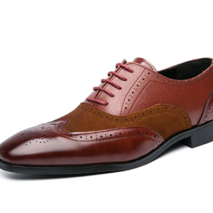 Men Large Size Lace-up Color Blocking Stitching Square Toe Business Loafers discountshub