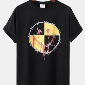 Mens 100% Cotton Funny Face Letter Print Street Short Sleeve T-Shirts discountshub