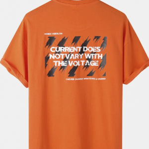 Mens 100% Cotton Letter Graphics Loose Drop Shoulder Street T-Shirt discountshub