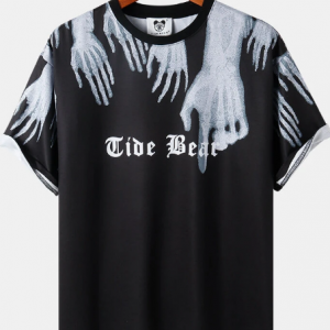 Mens Hand Letter Print Street Loose Cotton Short Sleeve T-Shirts discountshub