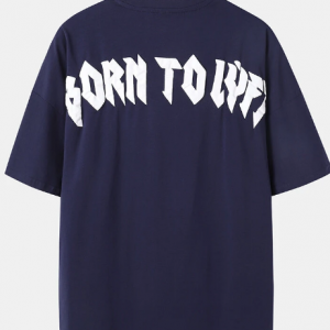 Mens Letter Back Print Drop Shoulder Loose Sport Cotton Short Sleeve T-Shirts discountshub