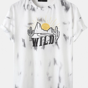 Mens Tie Dye Landscape Print Street Short Sleeve T-Shirts discountshub
