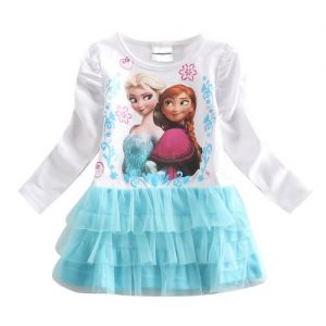 Nova Long Sleeve Frozen Anna & Elsa Multi-tiered Dress -white/blue discountshub