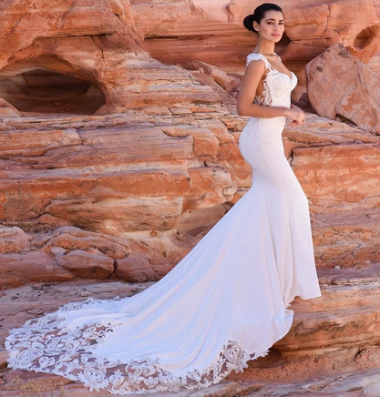 Satin Mermaid Wedding Dress Boho Sexy Sleeveless V Neck Beaded hijab Bridal Dress Wedding Gowns Women Long Train discountshub