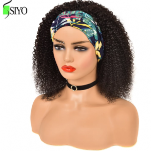 Siyo Afro Kinky Curly Headband Wigs 100% Malaysian Remy Human Hair Wigs Scarf Wig for Black Women Jerry Curl Full Machine Wigs discountshub