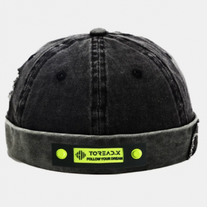 Unisex Denim Broken Hole Fluorescent Retro Fashion Brimless Beanie Landlord Cap Skull Cap discountshub