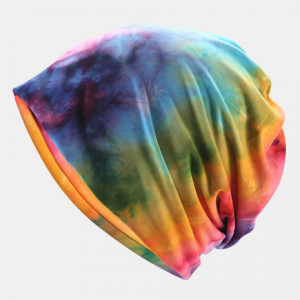 Unisex Dual-use Cotton Multicolor Tie-dye Elastic Casual Beanie Hat Scarf discountshub