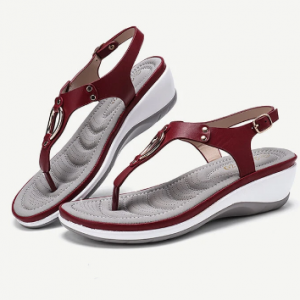 Women Metal Soft Sole Clip Toe Breathable Buckle Wedge Sandals discountshub