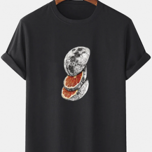 100% Cotton Mens Design Moon Orange Slice Graphics Street T-Shirt discountshub