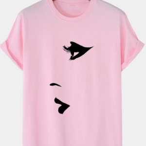 100% Cotton Mens Face Pattern Casual Short Sleeve T-Shirt discountshub