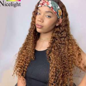 Brazilian Highlight Water Curly Headband Wig Ombre Blone Glueless Human Hair Wigs Nicelight Full Machine Made Remy Wig For Women discountshub