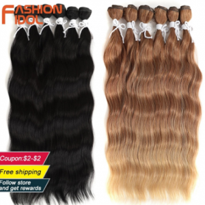 FASHION IDOL Water Wave Hair Bundles Synthetic Hair Extensions Ombre Blonde Hair Weave Bundles 6Pcs/Pack 20 inch Free Shipping discountshub