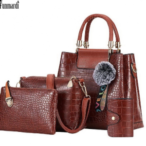 FUNMARDI 4PS Women Bags Set Luxury Crocodile Female Handbags PU Leather Shoulder Bags Brand Composite Bags Crossbody WLHB2024 discountshub