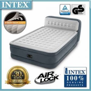 Intex Quality 18" Queen Dura-Beam Ultra Plush Headboard Airbed Mattress With Internal Pump discountshub