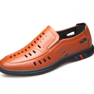 Men Breathable Hollow Out Cowhide Leather Slip-on Business Shoes discountshub