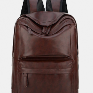 Men Vintage PU Leather 14 Inch Laptop Bag Large Capacity Travel Camping Backpack discountshub