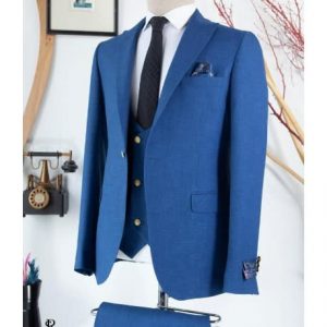 Men's 3Piece Slim Fit Single Breasted Suit- Blue discountshub