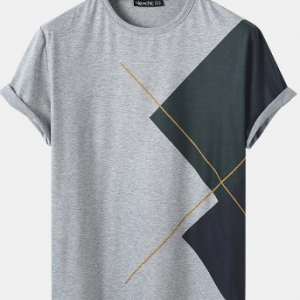 Mens Color Block Crew Neck Short Sleeve Preppy T-Shirt discountshub