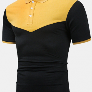 Mens Preppy Contrast Stitching 100% Cotton Short Sleeve Golf Shirts discountshub