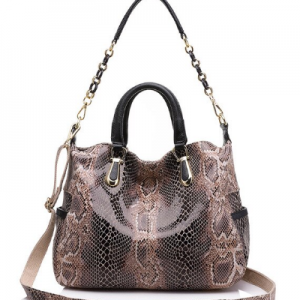 REALER Genuine Leather Totes Bags Female Serpentine Prints Handbag Boston Bag Large Shoulder Crossbody Bag for Women Messenger discountshub