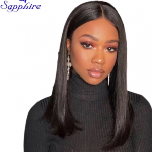 Sapphire 10 12 14 16 Inches Middle Part Straight Human Hair Wigs Lace Parting Wigs Remy Hair Natural Hairline Bleached Knots discountshub