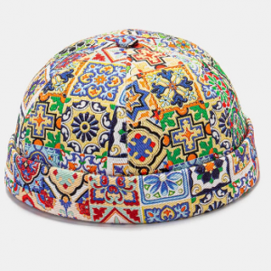 Unisex Colorful Retro Ethnic Pattern Paved Brimless Beanie Landlord Cap Skull Cap discountshub