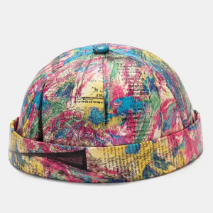 Unisex Cotton Colorful Graffiti And Letter Pattern Printing Brimless Beanie Landlord Cap Skull Cap discountshub