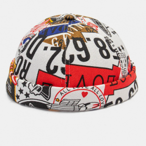 Unisex Cotton Numbers And Letters Pattern Printing Fashion Brimless Beanie Landlord Cap Skull Cap discountshub