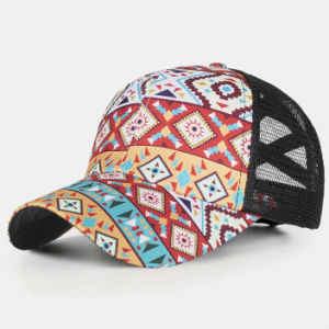 Unisex Cross Elastic Mesh Fashion Geometric Printed Sunshade Breathable Baseball Hat discountshub