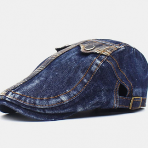 Unisex Denim Stitched Fashion Personality Sunshade Forward Hat Beret Flat Hat discountshub